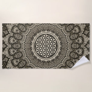 Flower of life in  mandala on canvas beach towel
