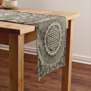 Flower of life in  mandala on canvas short table runner