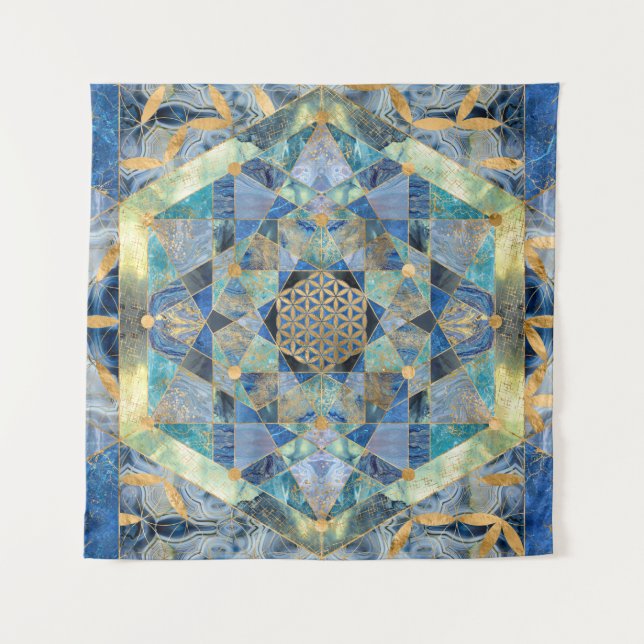 Flower of Life in Sacred Geometry Marble Ornament Tapestry (Front)