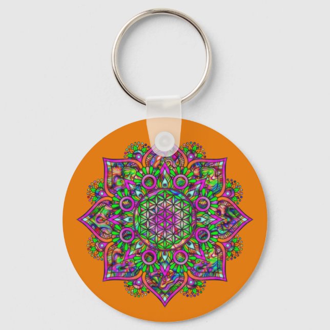 Flower Of Life - Indian Mandala 1 Key Ring (Front)