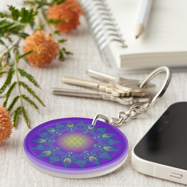 Flower Of Life - Indian Mandala 3 Key Ring (Front Right)