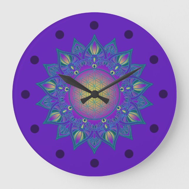 Flower Of Life - Indian Mandala 3 Large Clock (Front)