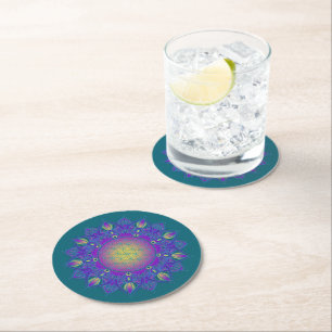 Flower Of Life - Indian Mandala 3 Round Paper Coaster