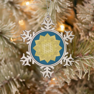 Flower Of Life - Indian Mandala 4 Snowflake Pewter Christmas Ornament