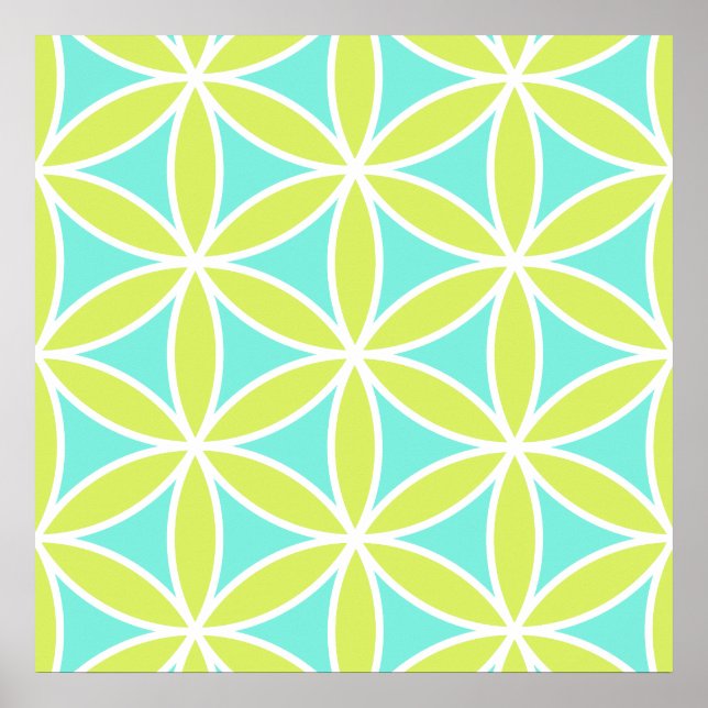 Flower of Life Large Ptn Teal Lime & White Poster (Front)