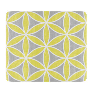 Flower of Life Large Ptn Yellow Grey White Cutting Board