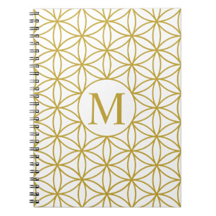 Flower of Life Lg Ptn (Personalized) Gold on White Notebook