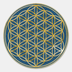Flower of life little dark blue splatter BG Classic Round Sticker