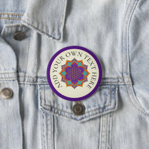 FLOWER OF LIFE - Lotus Blossom gold purple orange 7.5 Cm Round Badge