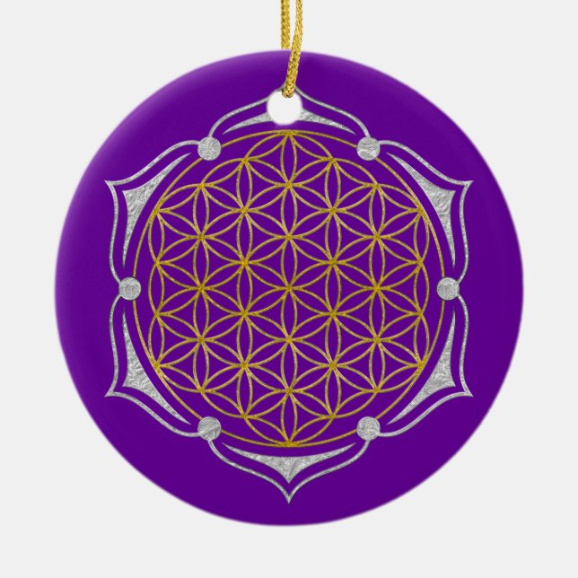Flower Of Life - Lotus gold silver Ceramic Tree Decoration (Front)