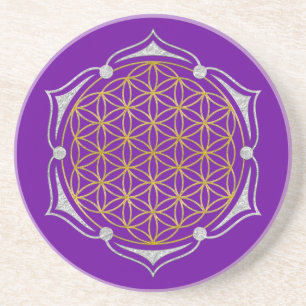 Flower Of Life - Lotus gold silver Coaster