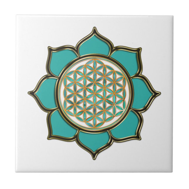 FLOWER OF LIFE - LOTUS ocean green Tile (Front)