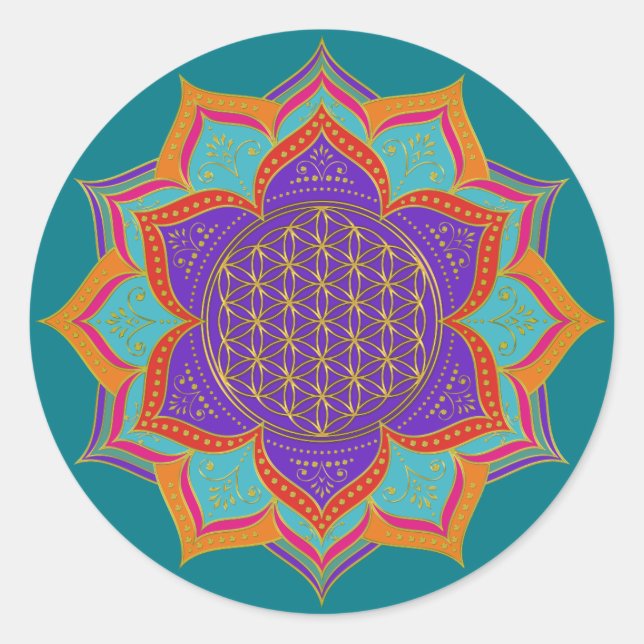 Flower of Life - LOTUS ornaments gold I Classic Round Sticker (Front)