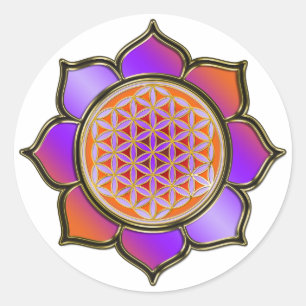 Flower of life Lotus - purple orange / trans. Classic Round Sticker