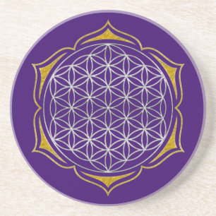 Flower Of Life - Lotus silver gold Coaster