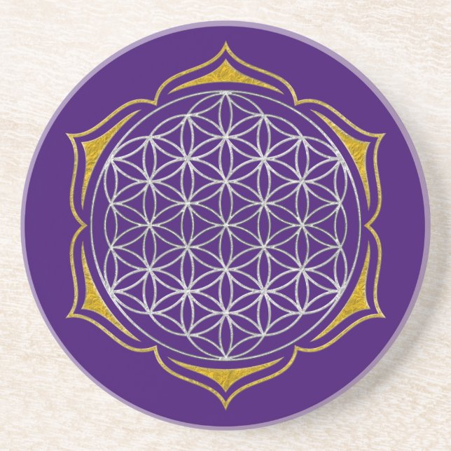 Flower Of Life - Lotus silver gold Coaster (Front)