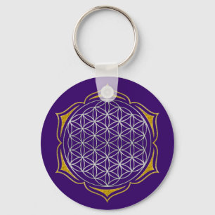 Flower Of Life - Lotus silver gold Key Ring