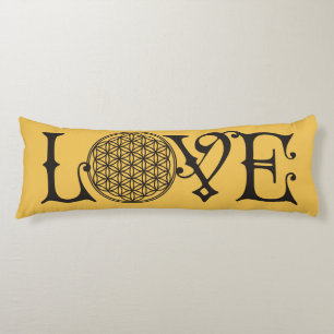 Flower Of Life - LOVE lettering tattoo black Body Cushion