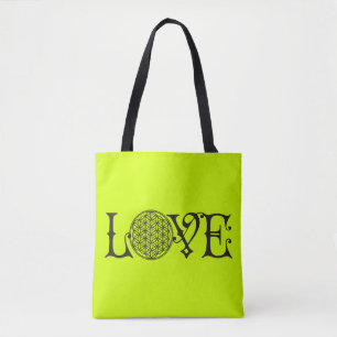Flower Of Life - LOVE lettering tattoo black Tote Bag