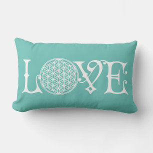 Flower Of Life - LOVE lettering tattoo white Lumbar Cushion