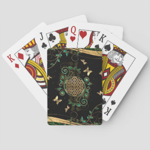 Flower of Life  - Malachite Swirl and Butterflies Playing Cards