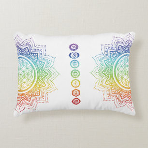 Flower of life   Mandala   Chakra   White Decorative Cushion