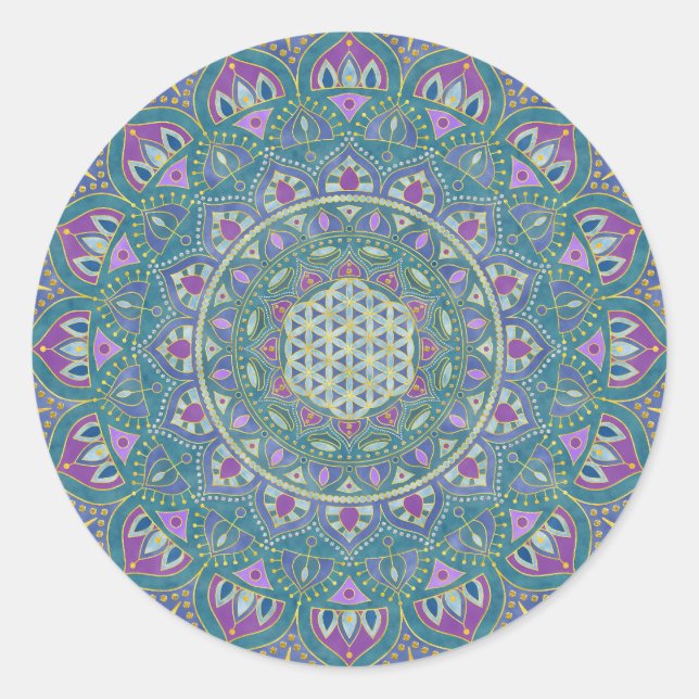 Flower Of Life - Mandala India Style 1 Classic Round Sticker (Front)