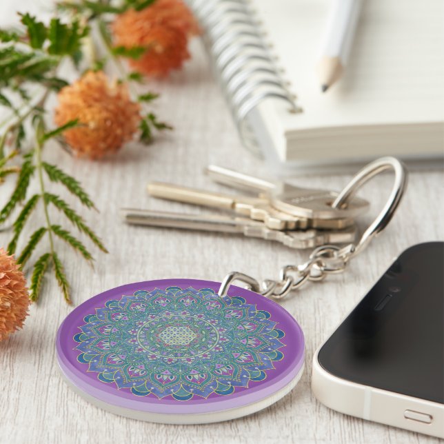 Flower Of Life - Mandala India Style 1 Key Ring (Front Right)