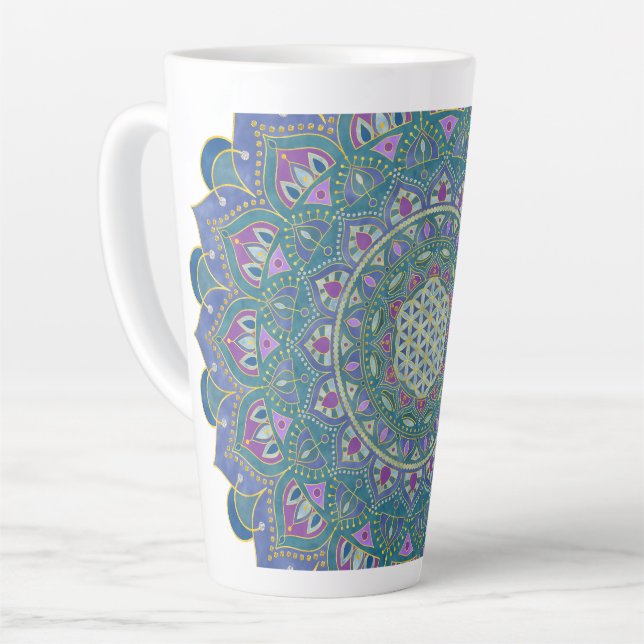 Flower Of Life - Mandala India Style 1 Latte Mug (Left Angle)