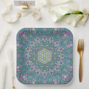 Flower Of Life - Mandala India Style 1 Paper Plate