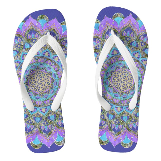 Flower Of Life - Mandala India Style 2 Jandals (Footbed)