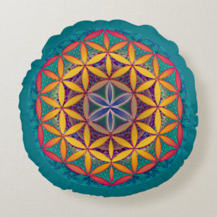 Flower of Life Mandala Round Cushion
