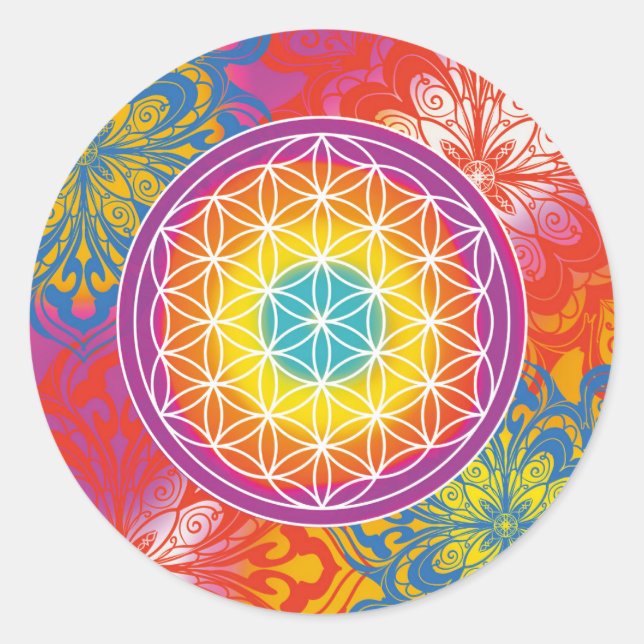 Flower of life mandala zen classic round sticker (Front)