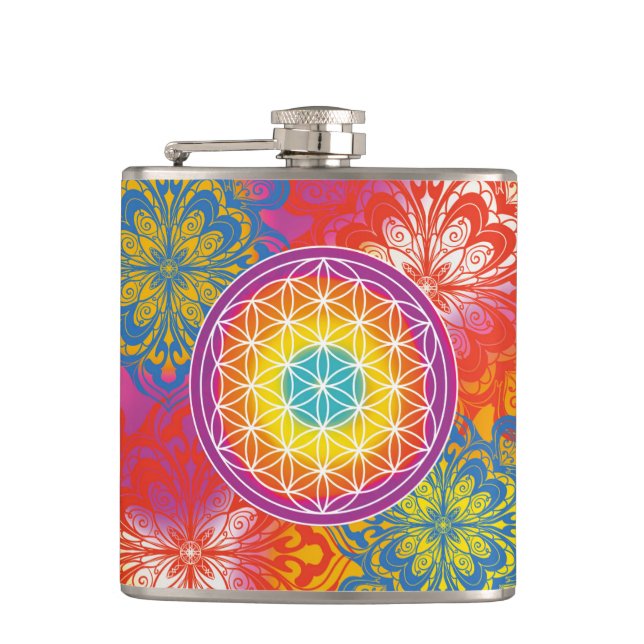 Flower of life mandala zen hip flask (Front)
