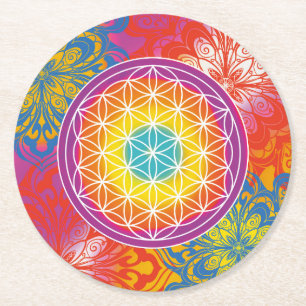 Flower of life mandala zen round paper coaster