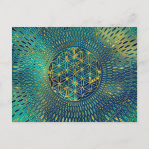 Flower of life Marble and gold Postcard