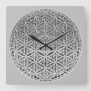 FLOWER OF LIFE - Medal Silver Square Wall Clock