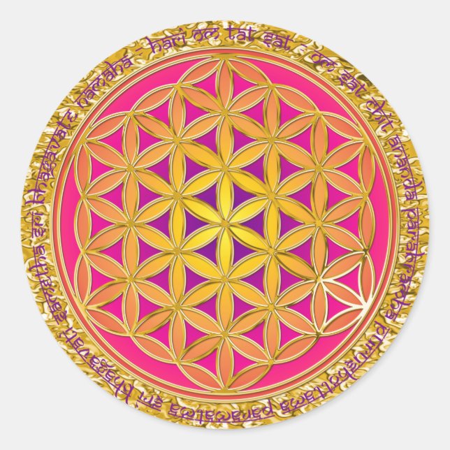 Flower Of Life / Moola Mantra | gold splatter Classic Round Sticker (Front)