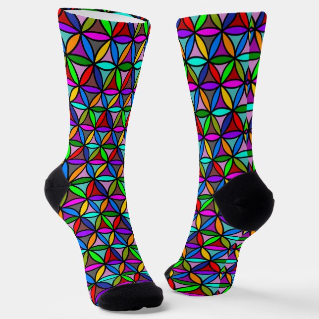 FLOWER OF LIFE - multi coloured gradients pattern  Socks (Angled)
