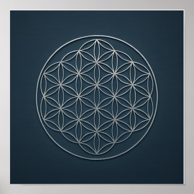 Flower of Life Navy Silver Poster (Front)