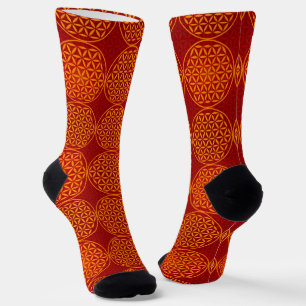FLOWER OF LIFE - orange red pattern Socks