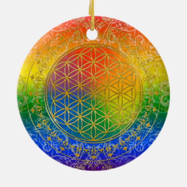 Flower of Life - Ornament Rainbow gold (Back)