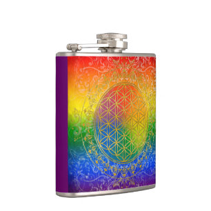 Flower of Life - Ornament Rainbow gold Hip Flask