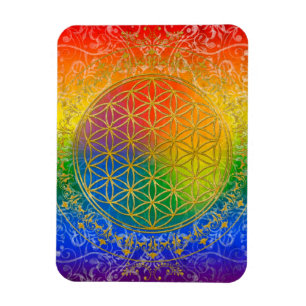 Flower of Life - Ornament Rainbow gold Magnet