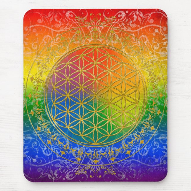 Flower of Life - Ornament Rainbow gold Mouse Pad (Front)