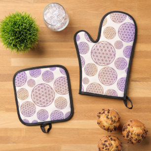 FLOWER OF LIFE - PATTERN 10 OVEN MITT & POT HOLDER SET
