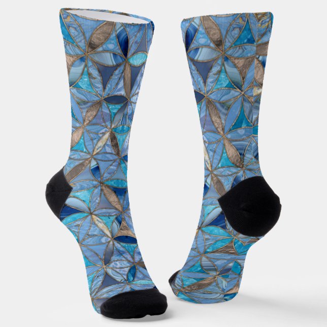 Flower of life pattern blue marble socks (Angled)