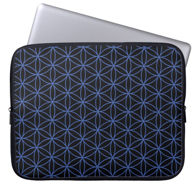 Flower of Life Pattern – Blue on Black Laptop Sleeve (Front)