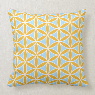 Flower of Life Pattern Orange White & Blue Cushion