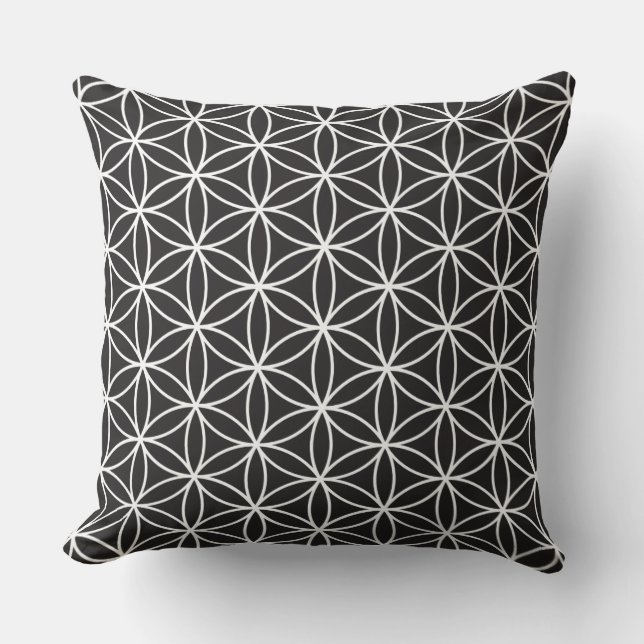 Flower of Life Pattern White on Black Cushion (Front)